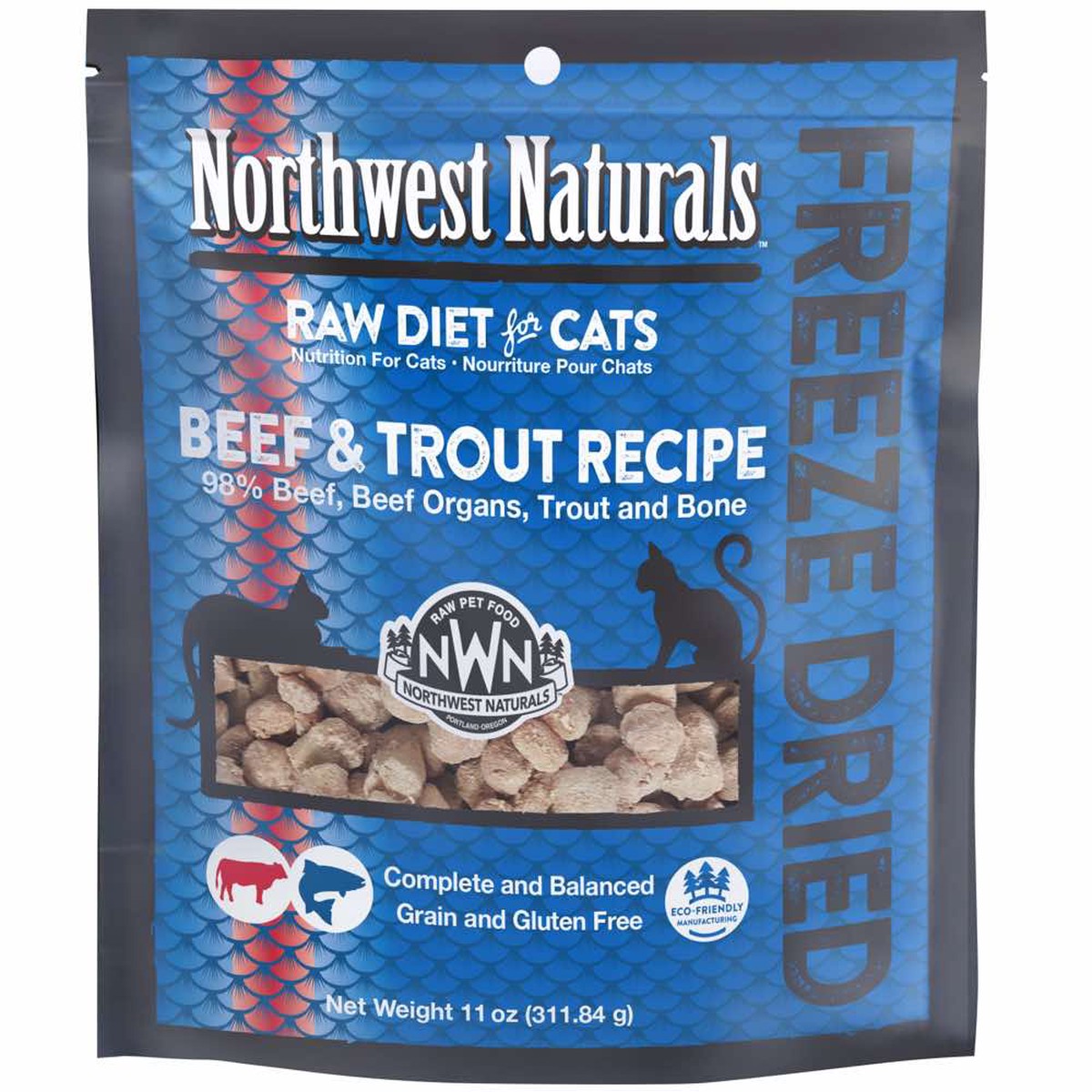 '35% OFF(Exp 8Aug26)+FREE TREAT': Northwest Naturals Beef & Trout Freeze-Dried Raw Cat Food 11oz