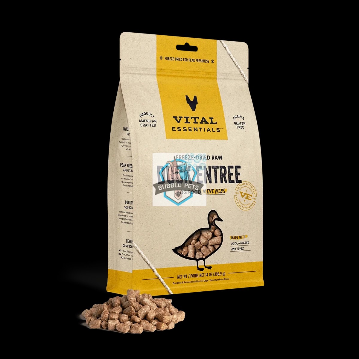 (3 PKTS BUNDLE) ) Vital Essentials Freeze Dried Duck Raw Complete Meals for Dogs - Mini-Nibs [14 oz]
