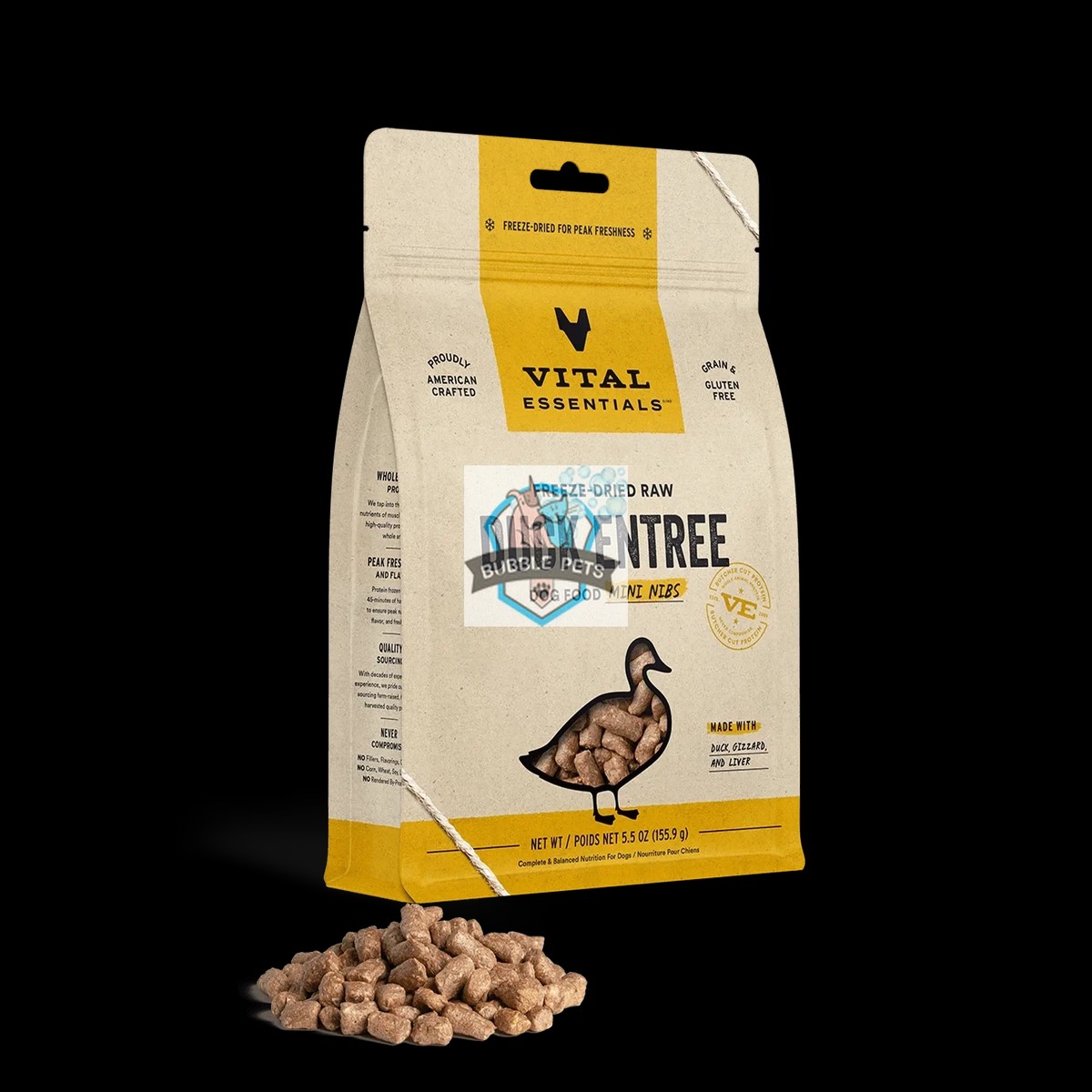 (3PKTS BUNDLE) Vital Essentials Freeze Dried Duck Raw Complete Meals for Dogs - Mini-Nibs [5.5oz]